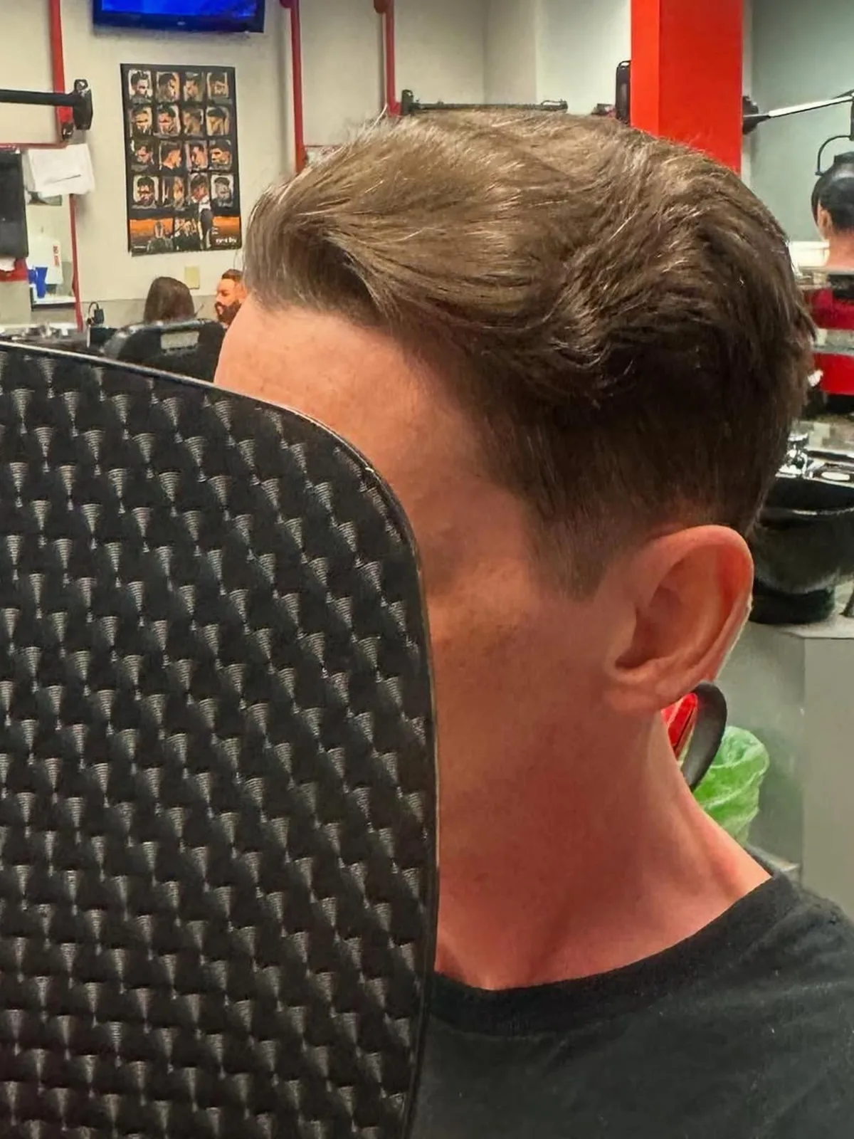 Textured crop with a low taper fade, side view